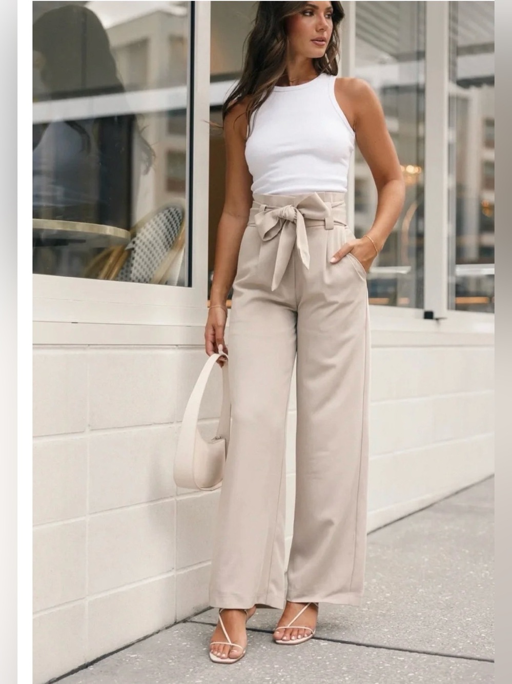 Petal & Pup Women’s Beige Wide Leg Tie-Front Pants Size 8